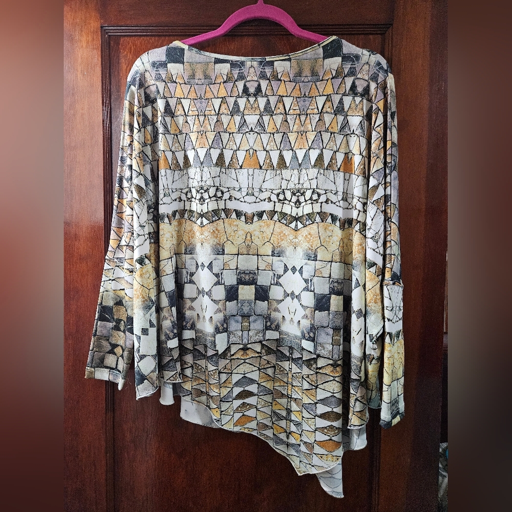 Paniz Architectural Pattern Blouse Top Size L Made in USA